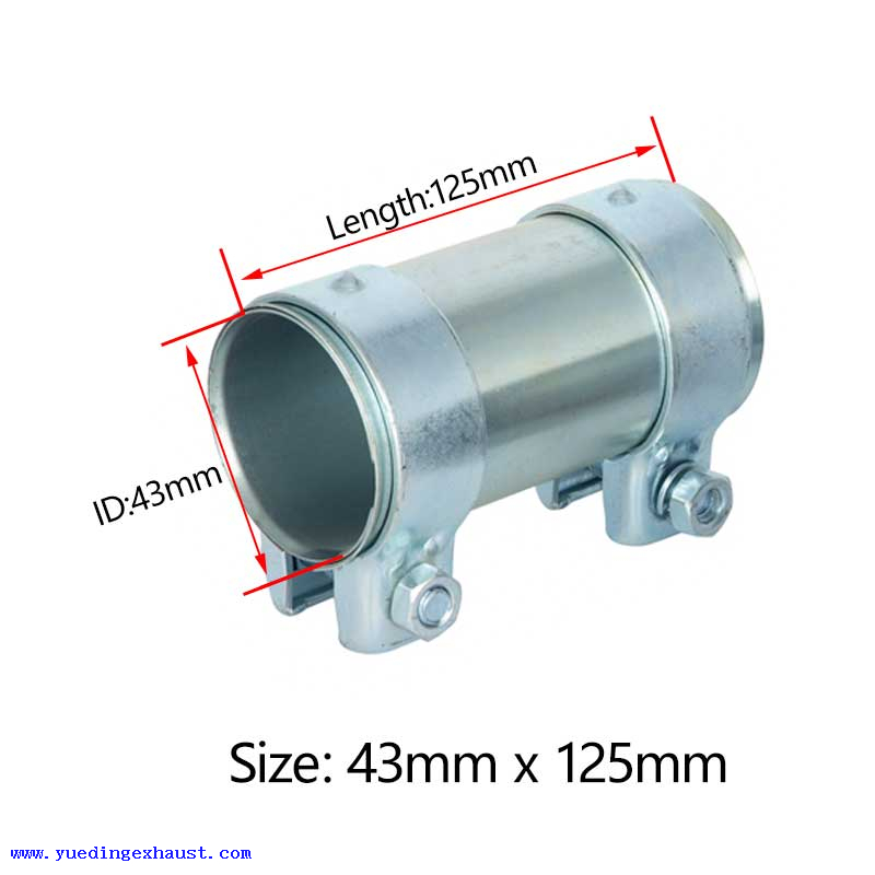 43mm X 125 Exhaust Pipe Connector Double Clamp Joiner Stainless Steel Sleeve Tube